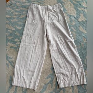 Coldwater Creek Cream Elastic-Waist Wide Leg Linen Pants